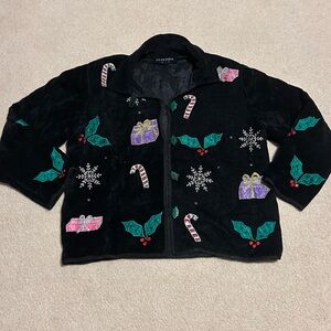 Holiday Embroidered Black Cardigan